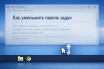 Увеличение панели задач Windows 10 с помощью курсора мыши.