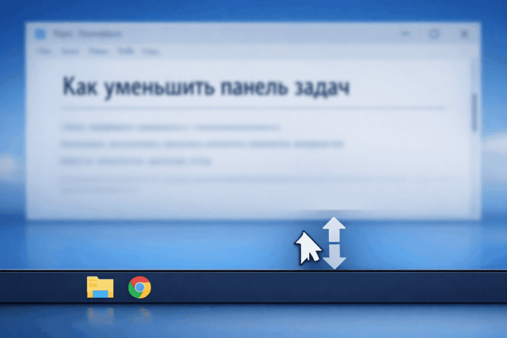 Увеличение панели задач Windows 10 с помощью курсора мыши.